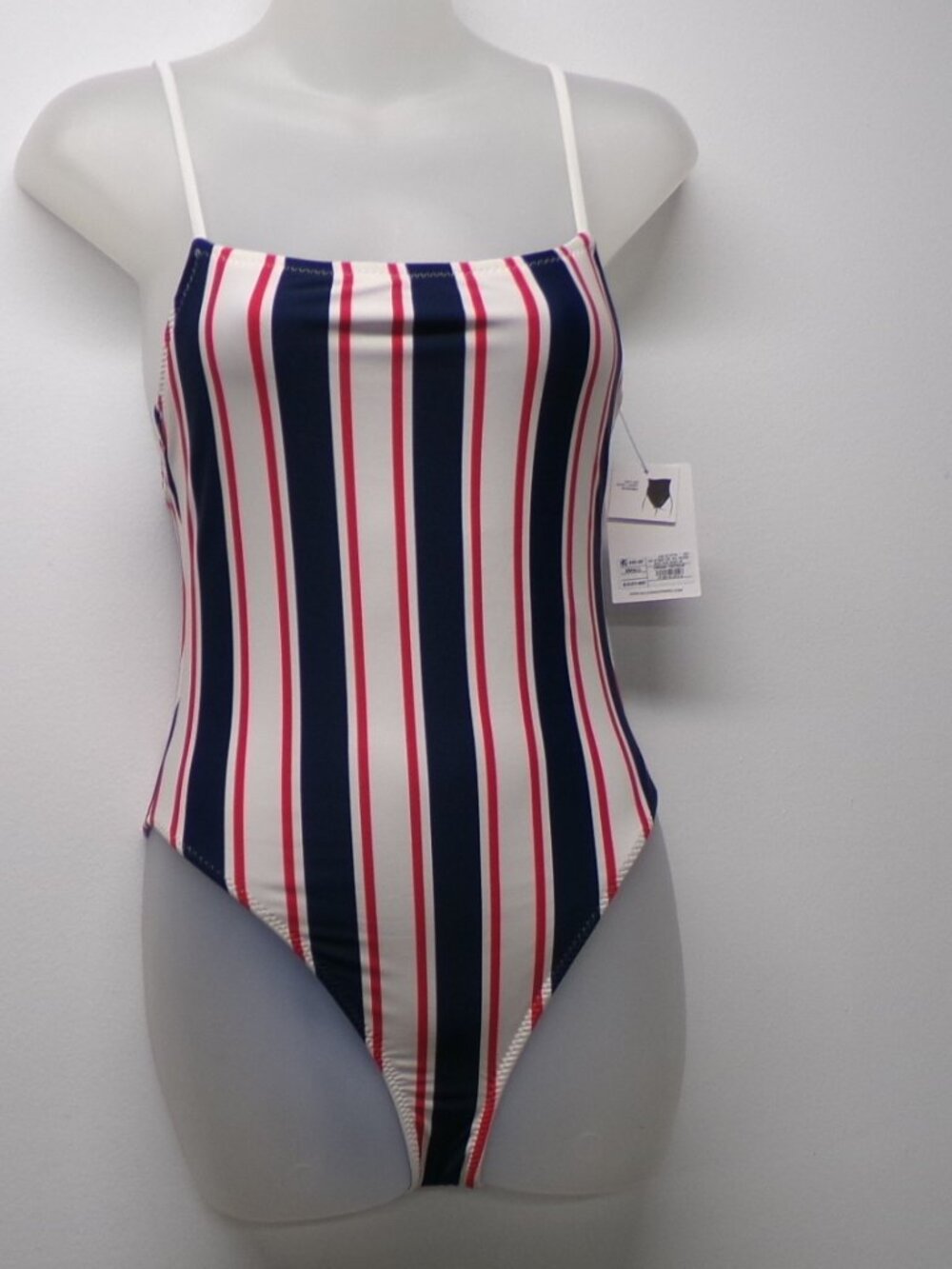 NWT Solid & Striped Reversible Swim Suit sz S Red White Blue High Leg Cheeky